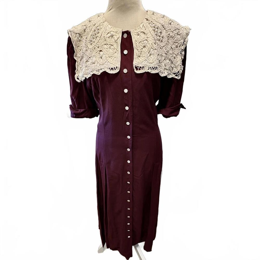 Vintage 80's Plaza South Victorian Lace Pearl Maxi Dress Cottage Rockabilly